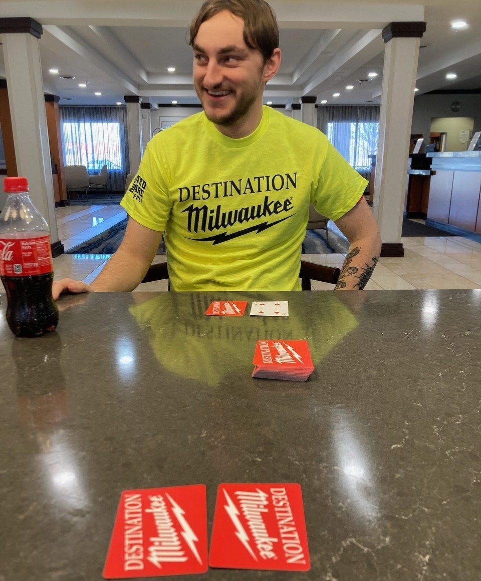 Tommy reppin' Destination Milwaukee while winning at cards